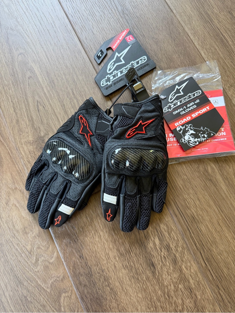 Alpinestars SMX-1 Motorcycle Gloves; Black w/ Red Logos - Small